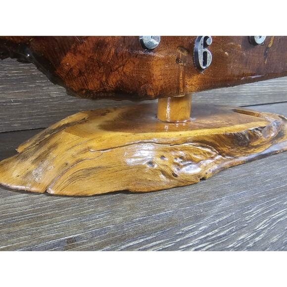 Vintage Live Edge Wood Desk Clock Standing 8" X 10.5" Hand Made - Picture 3 of 10